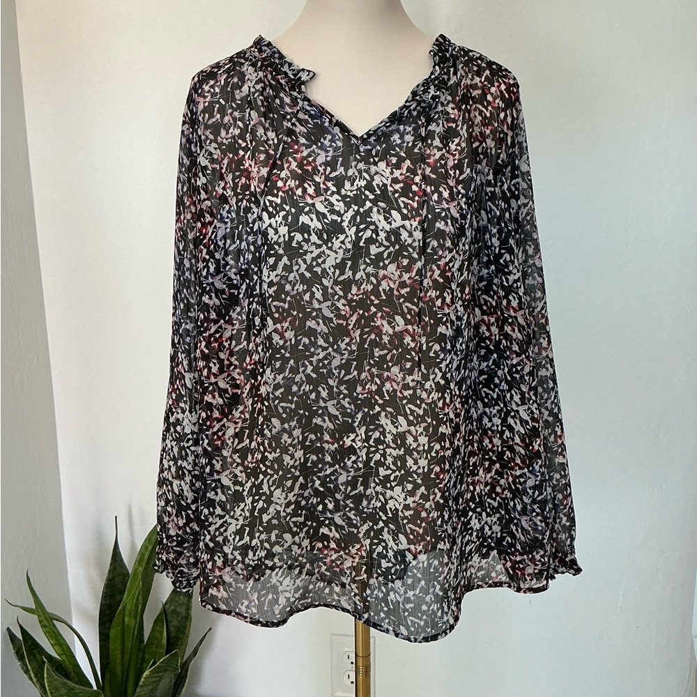 Liz Claiborne Floral Print Sheer Long Sleeve Blouse Women’s Plus Size 1X